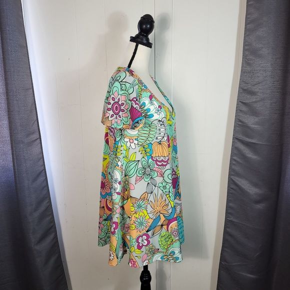 JUDITH MARCH Retro Colorful Floral V Neck Swing Dress Size Medium - Picture 2 of 3